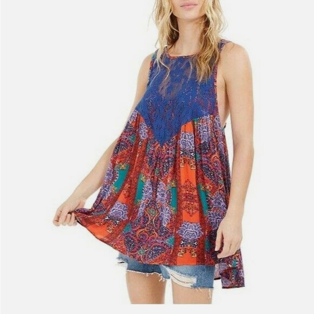 Intimately Free People Women’s Count Me In Trapeze Tunic Blue Size Small